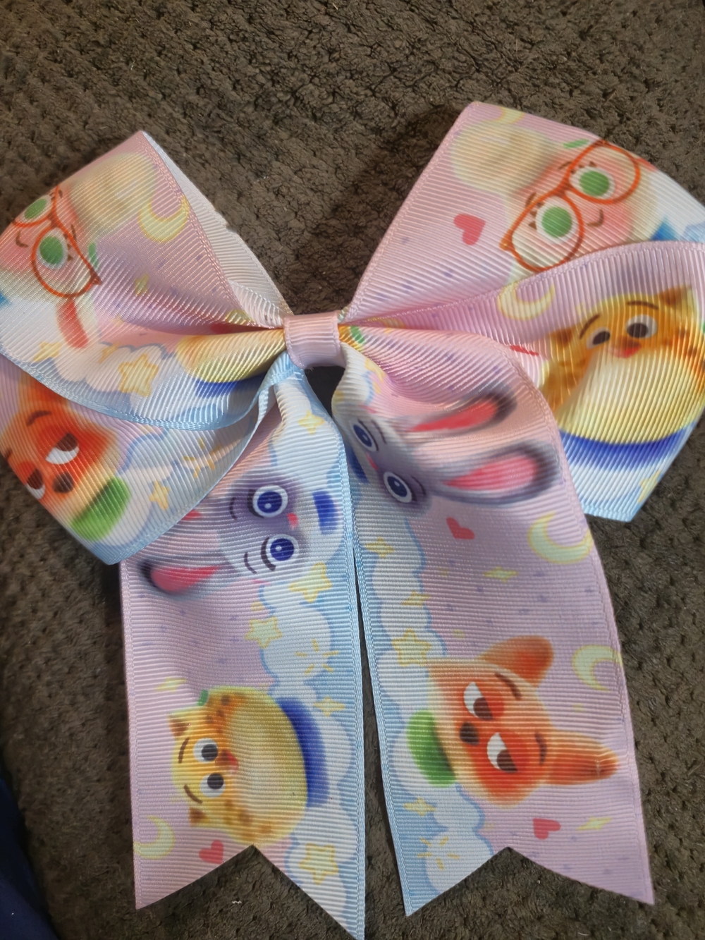 Chloe Kids Hair Bow - Pastel Pink with Multicolor Animal Faces